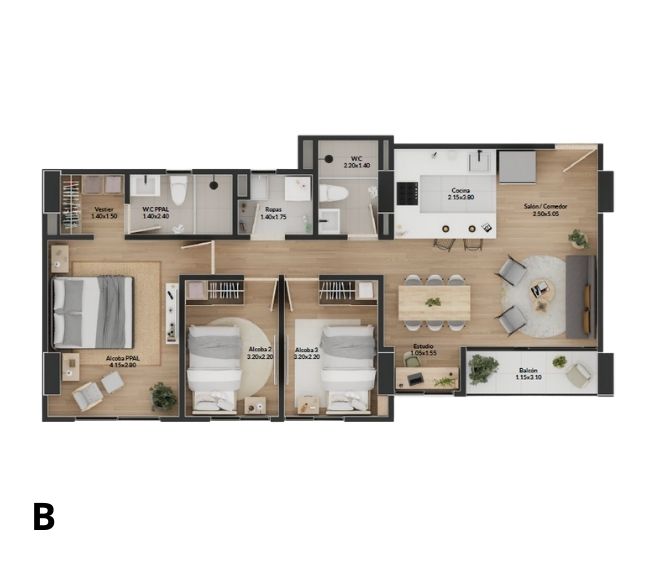 Apartamento de 3 Habitaciones.