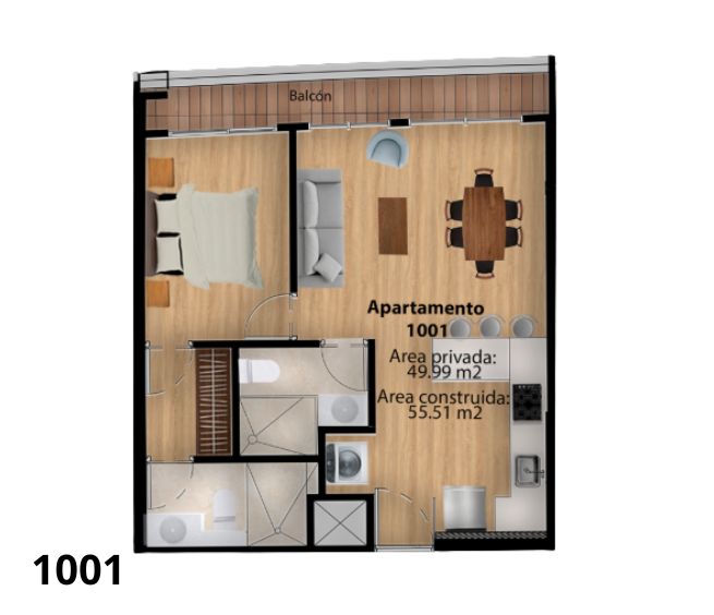 Apartamento de 1 Habitación.