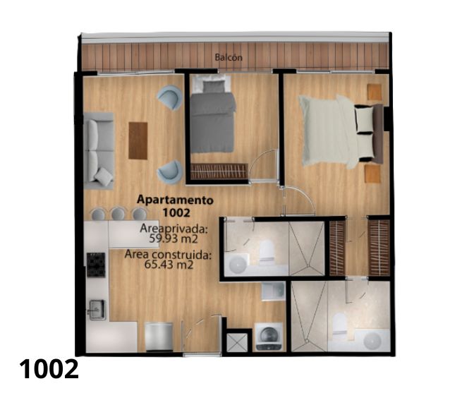 Apartamento de 2 Habitaciones.